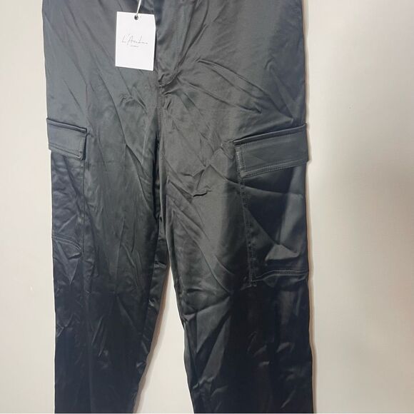 L’Academie Revolve  black satin cargo pants Small new - Picture 5 of 9